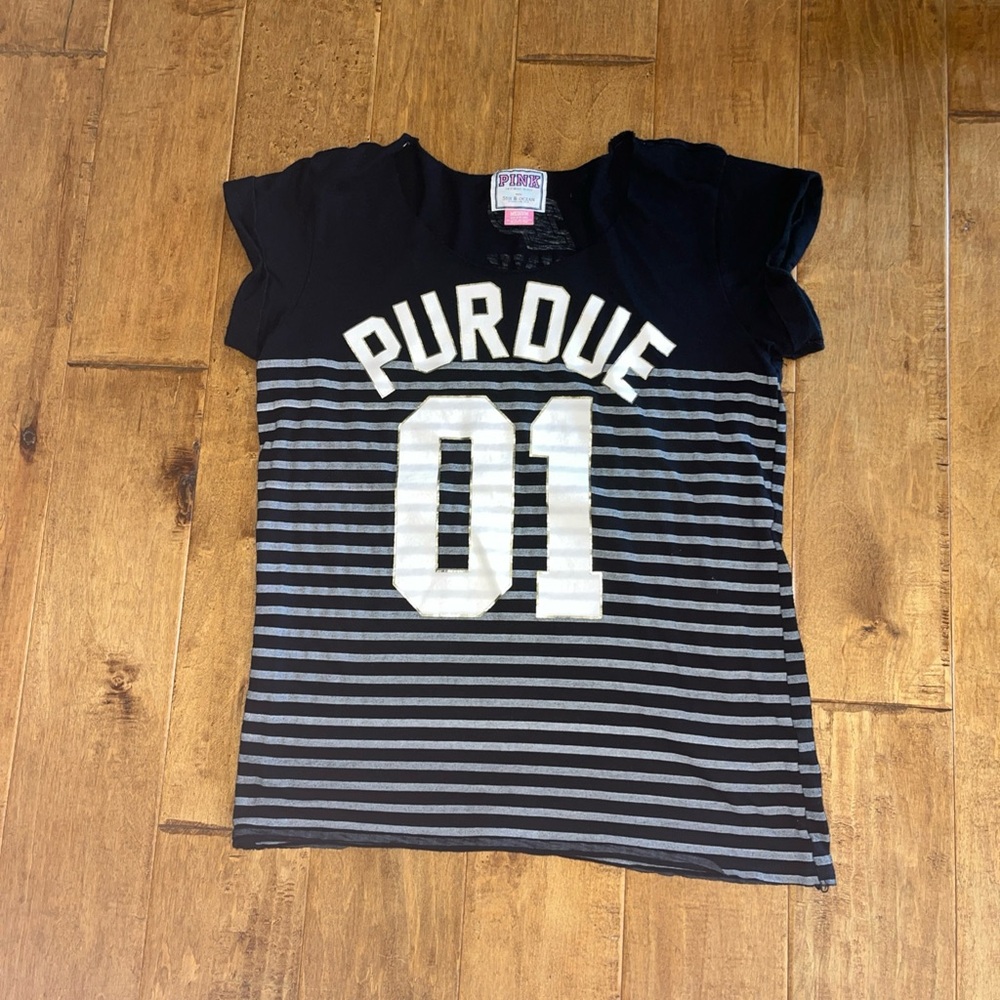 PINK Victoria's Secret Black & Gray Striped '01 Tee